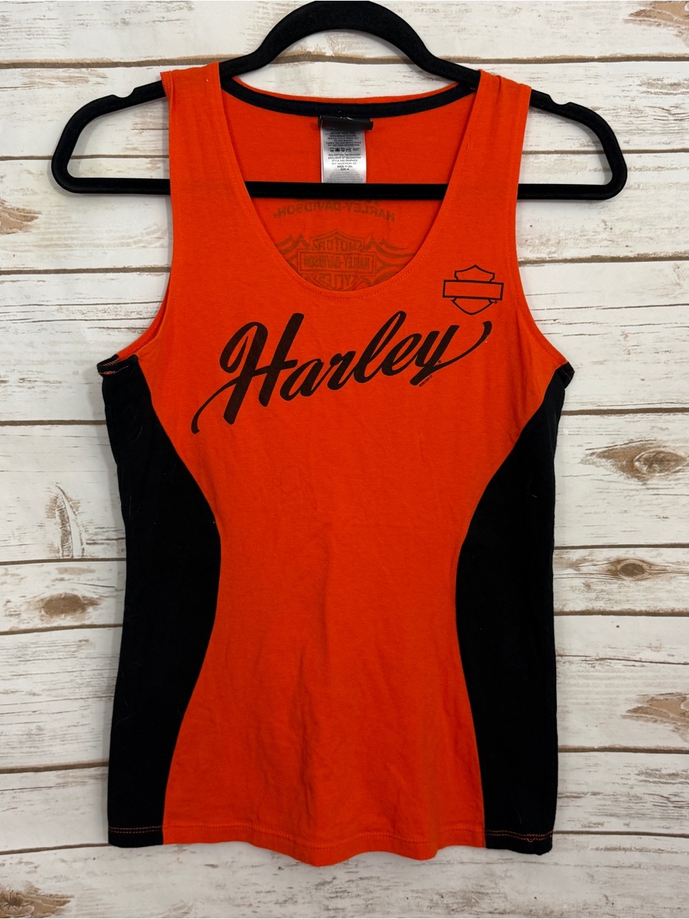 Harley Davidson Orange Black Graphic Sleeveless Tank Top M